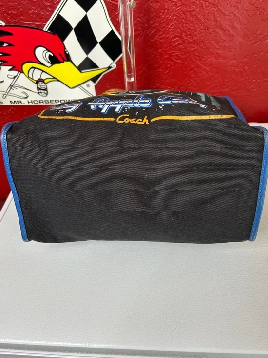 Coach Black Canvas Apple Camp Tote with Yellow Handles and Blue Trim - Picture 9 of 13